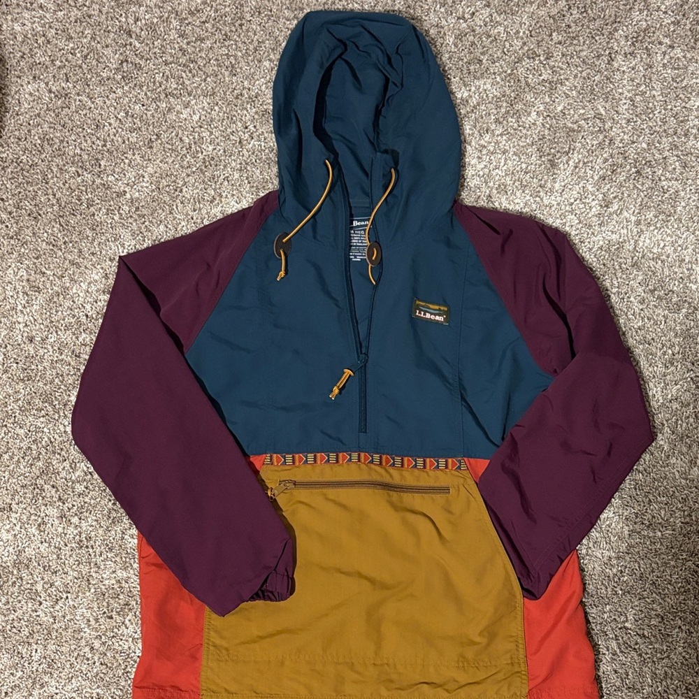 L.L. Bean Multicolor Hooded Jacket - Blue, Purple, Orange, Gold